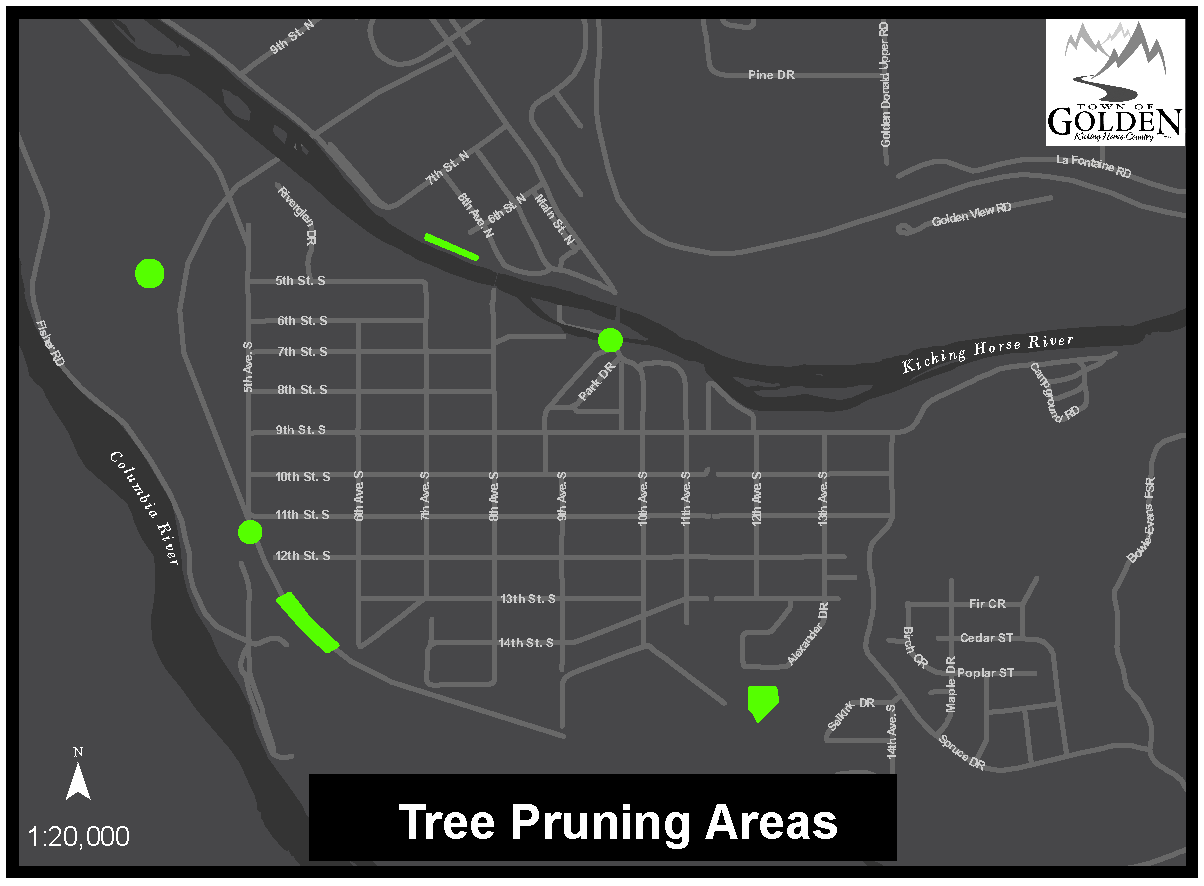 Map identifying areas for pruning and tree removals
