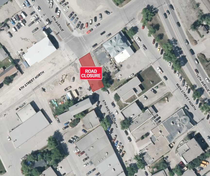 map showing the closure location on 9th avenue north