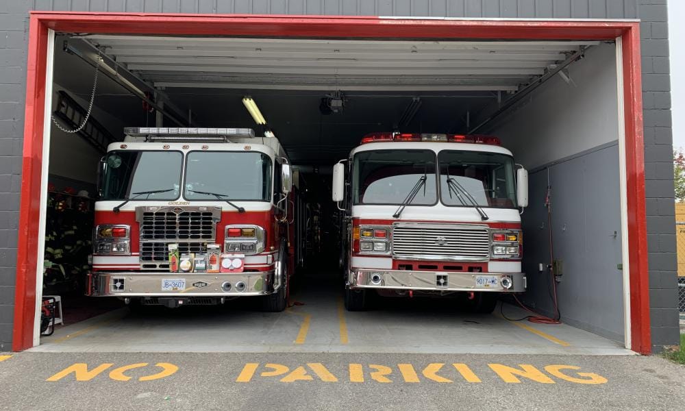 Two parked fire trucks