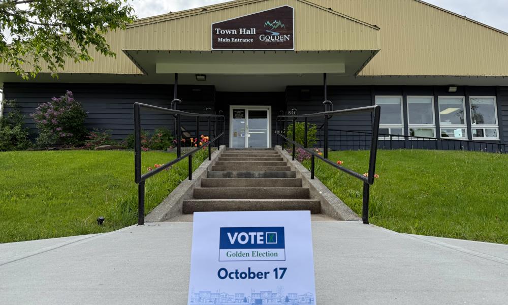Vote October 17 sign in front of Town Hall
