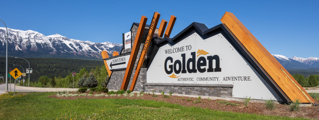 "Welcome to Golden" sign along the Trans-Canada Highway