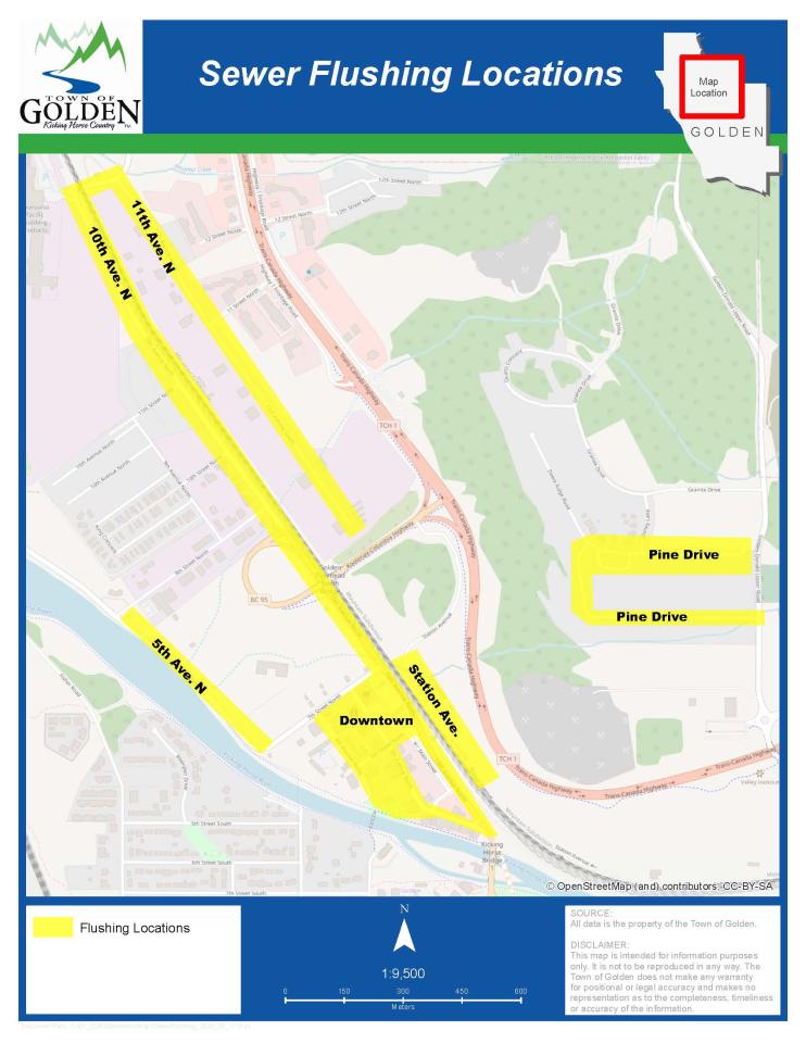 Flushing will be taken place at Pine Dr, Station Ave, 5 Ave N, 8 Ave N, 9 Ave N, 10 Ave N, and 11 Ave N.