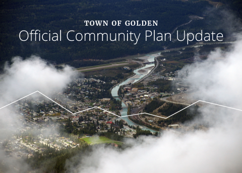 aerial photo of Golden with the text title Town of Golden Official Community Plan Update
