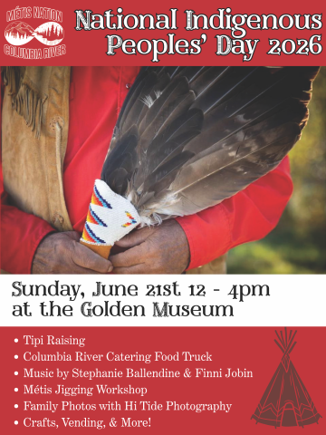 poster with details about national indigenous peoples day events taking place Sunday, June 21st from noon to 4 p.m. at the Golden Museum