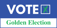 Logo with the word Vote next to an x marked box and text below that reads Golden Election