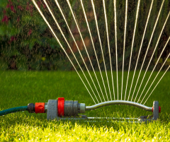 Sprinkler watering green grass